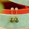 Joyería Yuebao Plata Esterlina S925 Chapado en Oro Jaspe Hetian Nuevos Aretes Chinos Vintage de Calabaza Patrón de Hierba Tang Aretes de Plata