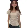 Camiseta Elegante Juvenil de Manga Corta Ajustada para Mujer Primavera y Verano 2026 Nuevo Modelo Gris Cuello Redondo Hombro Normal Top Estudiante