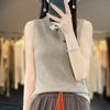 Novo Suéter de Lã com Gola Estilo Chinês Colete Sem Mangas Feminino Outono Novo 100% Lã Pura Gola Alta Slim-fit Emagrecedor Colete Pulôver