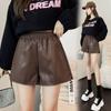 Pantalones Cortos Casuales de Cuero Sintético Negro de Moda para Mujer, Nuevo Estilo Otoño 2026, Cintura Alta, Adelgazantes, Versátiles de Pierna Ancha en Línea A