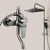 Directo de fábrica, aleación de zinc transfronteriza color gris plomo juego de cabezal de ducha para baño casero con tres salidas presurizadas de agua caliente y fría al por mayor