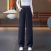 Pantalones Anchos de Imitación de Mezclilla Personalizados para Mujer, Cintura Elástica, Diseño de Costuras de Contraste, Buena Caída, Pierna Recta Holgada, Casual, Mezclilla de Corte Ajustado
