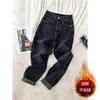 Jeans Feminino de Cintura Alta e Perna Reta Outono/Inverno 2024 Novo Solto Emagrecedor Retro Perna Larga Dad Harlan Calça de Perna Reta