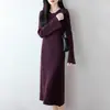 Vestido de Punto 100% Lana Pura para Mujer, Nuevo Estilo Otoño/Invierno, Diseño de Canalé con Mangas Acampanadas, Cuello Redondo, Vestido Largo Base