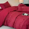 Juego de Cuatro Piezas para Boda Adorno de Encaje Bordado Funda Nórdica Roja Grande Juego de Cuatro Piezas Dote Ropa de Cama de Boda de Alta Calidad