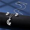 Conjunto de tres piezas de collar y pendientes de estrella y luna de acero inoxidable con borde cruzado, accesorios de personalidad, cadena para clavícula.