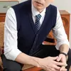 100% Lana Pura 410g Extra Grueso Cuello en V Hombres Tejido de Punto Trenzado Sin Mangas Chaleco Chaleco Ropa de Hombre