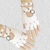 Guantes de Rendimiento para Hombres y Mujeres con Correas Largas de Cuerda y Remaches para Danza de Rendimiento Modelo Punk Pasarela Hip-Hop Cuero Nightclub Cos