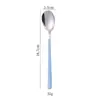 Cuchara de Acero Inoxidable 304 Estilo Coreano Alto Valor de Color Cuchara de Postre Popular en Internet Estilo Crema Mango Largo Cuchara Mezcladora Cuchara de Comedor para el Hogar