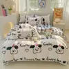 Juego de Ropa de Cama de Algodón con Dibujos de Sábila Fresco y Amigable con la Piel de Cuatro Piezas para Dormitorio de Estudiante Juego de Sábana Individual y Funda de Edredón de Tres Piezas