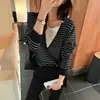 ¡Estilo coreano! Suéter de Punto con Capucha Rayado de Cuello V de Dos Piezas Informal Otoño 2026