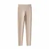 Calça Quente de Cashmere e Seda Engrossada 480g Cintura Alta Proteção Dupla para a Barriga Forrada com Lã Roupa Íntima Engrossada para Mulheres