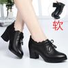 Zapatos de tacón medio para mamá 2023 Primavera Nuevos Zapatos de cuero para mujer Tacón grueso Lazo Zapatos de una sola capa de cuero suave para mujer Zapatos de tacón alto versátiles
