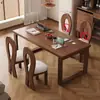 Mesa de Jantar de Madeira Maciça com Tampo Grande, Mesa de Jantar Oval Espessa Estilo Antigo e Conjunto de Cadeiras Mesa de Jantar, Mesa de Jantar Simples Preta para Casa