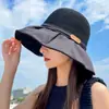 Sombrero de Sol para Mujer con Lazo Primavera y Verano, Sombrero de Pescador Versátil y Transpirable, Sombrero de Paja para Exteriores Anti-UV, Sombrero de Protección Solar
