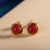 People's Silver S925 Sterling Silver banhado a ouro South Red Agate Geometric Square Brincos Moda Feminina Brincos Simples