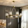 Lámpara de araña circular vintage estilo americano para sala de estar con pantalla de vidrio de cristal, iluminación hecha a medida para casas modelo de villa dúplex