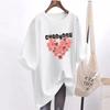 Playera de estilo coreano para mujer de verano de manga corta 2023 nueva de algodón holgada de largo medio amor media manga ropa de caricatura ins