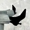 Botines de Tacón Alto Puntiagudos de Gamuza Negra para Mujer 2026 Otoño/Invierno Nuevo Estilo Coreano Botas de Media Caña de Tacón de Aguja Delgado Elásticas