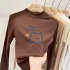 Camiseta de manga larga con cuello semi-alto, de forro polar de doble cara para otoño e invierno, cepillada para abrigar, perfecta como capa interior, linda para niñas pequeñas