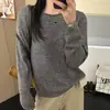 Tejido de punto con borde enrollado de lentejuelas, cuello redondo, para mujer, Otoño/Invierno 2026, nuevo, estilo perezoso holgado, suéter de manga larga suave