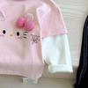 Camiseta Manga Longa Outono Nova Infantil Coreana Desenho Animado Falsa Duas Peças Gola Redonda Camisa Base da Moda para Bebê Menina