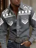 Camisa Nueva para Hombre con Estampado Digital, Cuello Camisero, Manga Larga, Doble Bolsillo, Corte Holgado Casual Simple de Moda Estampada para Hombre