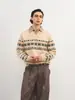 Suéter Polo de Punto Estilo Old Money Fair Isle para Hombre y Mujer, Otoño Trendy Look Perezoso Punto Patchwork Falso de Dos Piezas