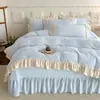 Juego de Cuatro Piezas de Terciopelo de Leche Tallado Estilo Francés Girly, Funda de Edredón de Encaje de Terciopelo Coral Engrosado, Cubierta de Cama Cálida de Invierno, Ropa de Cama