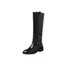 Botas de Caballero Melanoides de Piel de Vaca Entera con Hebilla Pequeña Otoño/Invierno 2026 Tacón Medio Grueso Punta Redonda Piel Genuina Caña Alta Largas para Mujer