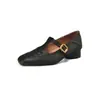Zapatos Tejidos de Una Sola Capa Vintage para Mujer Otoño 2024 Nuevos Cómodos de Piel de Oveja con Punta Cuadrada y Boca Baja, Zapatos de Cuero con Forma de T y Tacón Medio Grueso