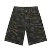 Calças de verão camufladas de comprimento médio masculinas retrô americanas transfronteiriças, shorts jeans largos casuais de perna reta soltos