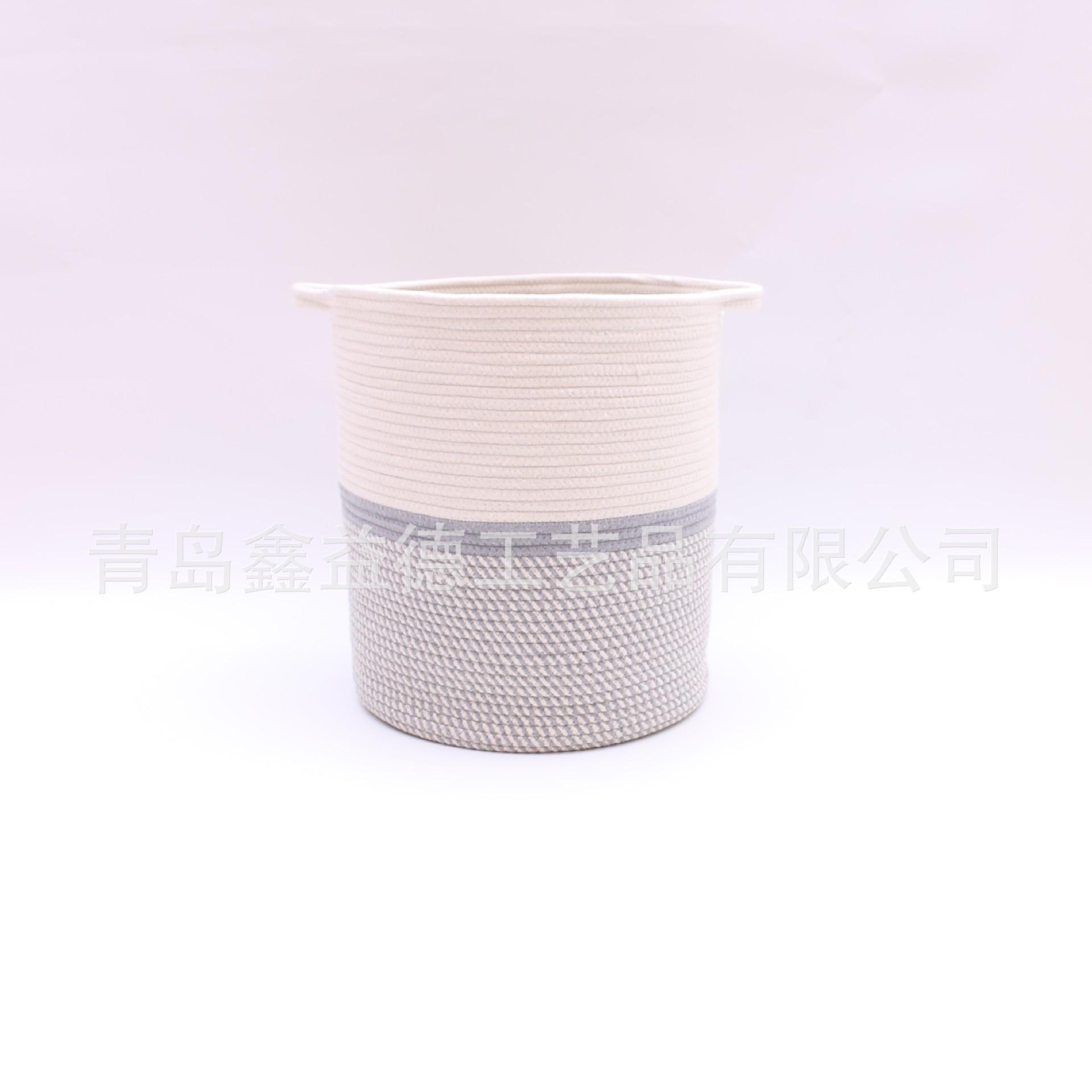 八股灰色米白棉绳收纳筐 (3)