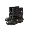 Primeiro Encontro Temporada Botas Curtas Black Bow Femininas Primavera Verão Novo Estilo Cano Curto Fivela de Couro Amassadas Empilhadas Botas de Equitação