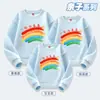 Reunião Esportiva Pais e Filhos Moletom Gola Redonda Outono Inverno Peça Única Veludo Forrado com Lã Top Casual Arco-Íris para Homens e Mulheres Vermelho