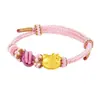 Pulsera Tejida de Gato Kt Chapada en Oro de Plata 999 Jiufengxiang, Fresca y Linda, Cordón Trenzado con Perla de la Suerte, Regalo para Novia