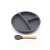 Prato de Jantar para Bebê Prato Infantil com Ventosa Utensílios de Mesa Peça Única Conjunto de Tigelas Complementares Colher de Treinamento para Aprender a Comer Compartimento Silicone