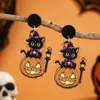 Novos Brincos Pendentes de Gato Preto e Abóbora para Halloween Transfronteiriços Desenho Animado Fofos Pendentes de Orelha para Festival Brincos Femininos Atacado