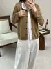 Colección Privada Laoqin Estilo Intelectual Lino Lana Adelgazante Elegante Cuello de Camisa Punto Falso de Dos Piezas Suéter Cardigan para Mujer en Otoño