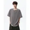 Camiseta de sarga de peso pesado tipo dos piezas para hombre, fina y holgada para verano, talla grande, camiseta de manga corta con un toque moderno de alta gama