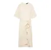 Para Comercio Exterior Transfronterizo Europeo y Americano Ropa de Mujer Aliexpress Más Vendido Moda de Verano Vestido de Volantes Retorcidos Color Albaricoque