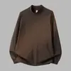 Camiseta de Manga Larga de Algodón Puro de Peso Pesado 260g para Hombre, Cuello Alto Medio, Camiseta Básica Holgada, Top de Algodón Puro
