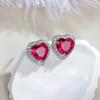 Pendientes de Plata de Ley S925 con Aguja, Amor Ovalado, Corindón Rojo Microincrustados con Diamante, Zircón Rosa Oliva, Moda Europea y Americana para Mujer