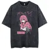Camiseta Lavada Vintage Estampada de Anime Japonés Gotoh Hitori Hara