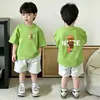 2026 Novo Estilo Camiseta Infantil Média e Grande Casual Manga Curta Verão Roupa Infantil Meninos Algodão Puro Manga Curta Fina Estilo Verão Roupa de Verão