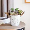 Maceta de Lata Vintage Estilo Americano con Rayas Verticales Desgastadas y Cuerda de Cáñamo, Tubo Pequeño para Florero de Balcón o Escritorio, Maceta para Suculentas, Cubo de Almacenamiento de Hierro Forjado