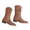 Botas de media pantorrilla con punta, estilo desierto western, 2025, plisadas, otoño, adelgazantes, apiladas, retro, estilo británico, nuevo modelo