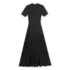Sd Adelgazante Nuevo Estilo 2026 Vestido Elegante de Punto Hueco con Cuello Polo para Mujer, Ceñido a la Cintura, Bodycon, Falda Larga