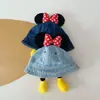 Chapéus Infantis para Primavera e Outono, Chapéus Bucket Fofos com Laço Mickey para Meninas, Chapéus Jeans Estilosos, Chapéus Bucket à Prova de Vento para Bebês