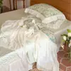 Estilo Pintura al Óleo Fresca 60S Tencel Colcha de Verano Juego de Cuatro Piezas Colcha Refrescante de Verano con Borde de Encaje Colcha para Aire Acondicionado Sábana Bajera Cubre Cama